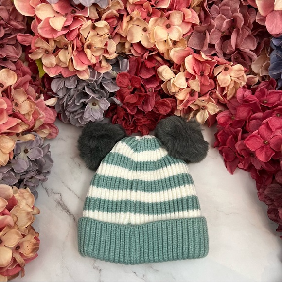 Infant Baby Mint Green Striped Winter Hat & Ring Scarf Set - Picture 8 of 15